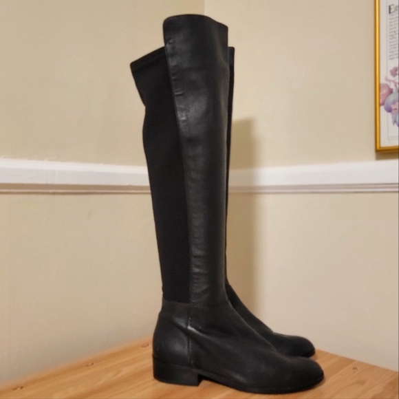 Michael Kors Luxe OTK Fitted Black Leather and Neoprene Boots - Picture 2 of 6